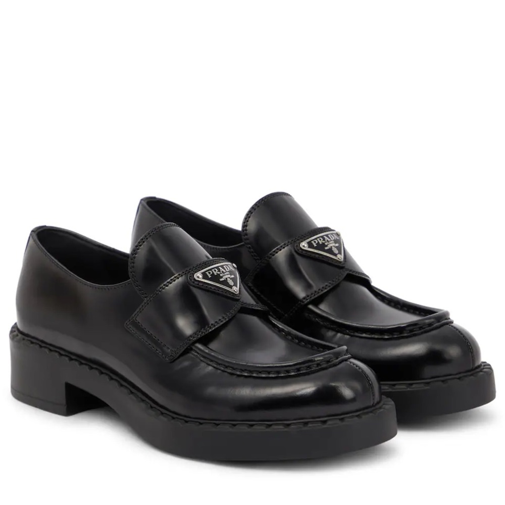 Prada Spazzolato Logo Leather Loafers